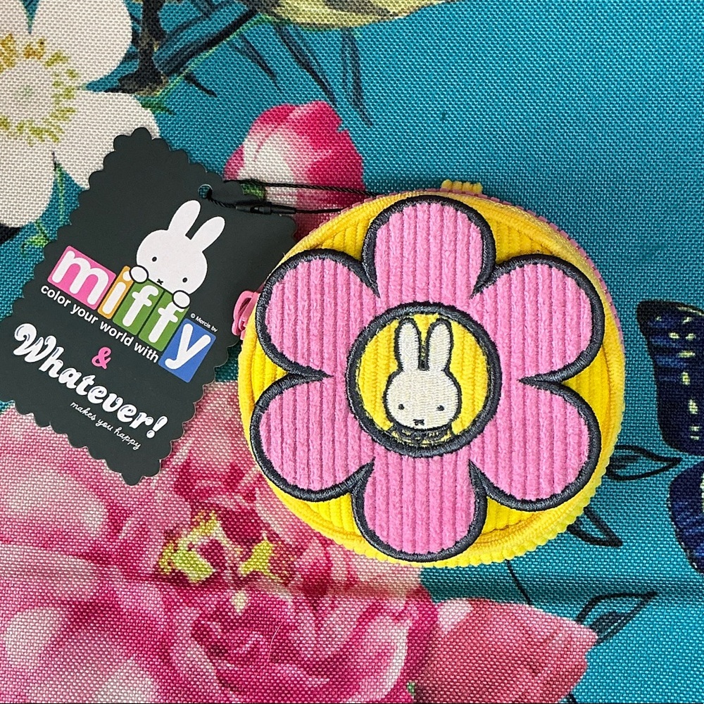 miffy Pink Flower Coin Pouch with Yellow Backing